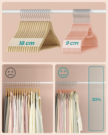 Cintres en velours pour manteaux : l'astuce antidérapante pour un rangement impeccable L / Rose