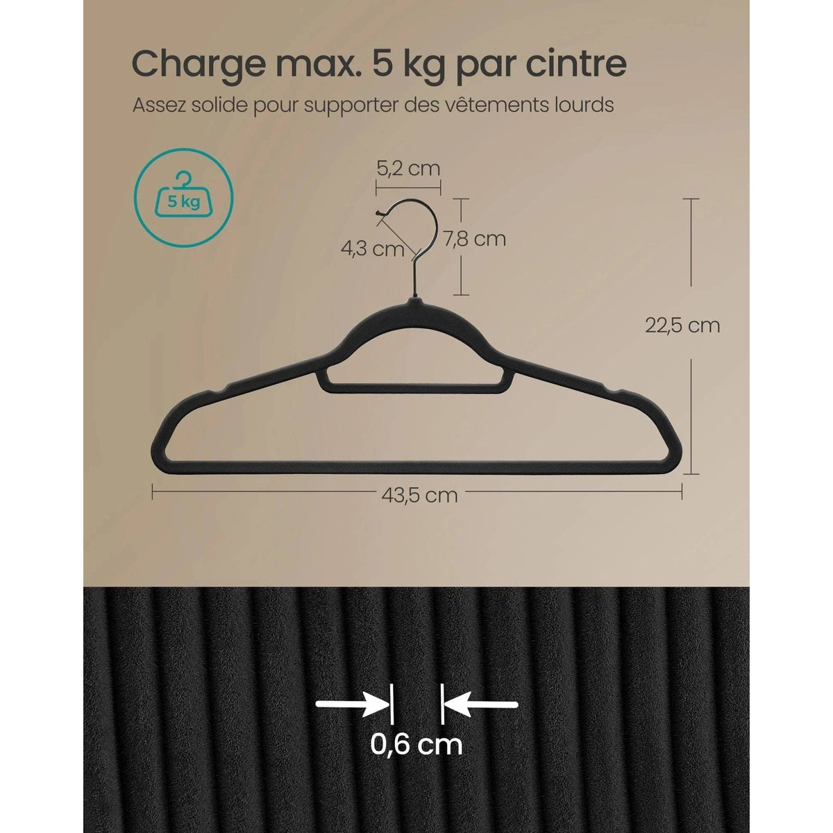 Lot de 50 cintres velours - antiglisse & gain de place - Aeraly