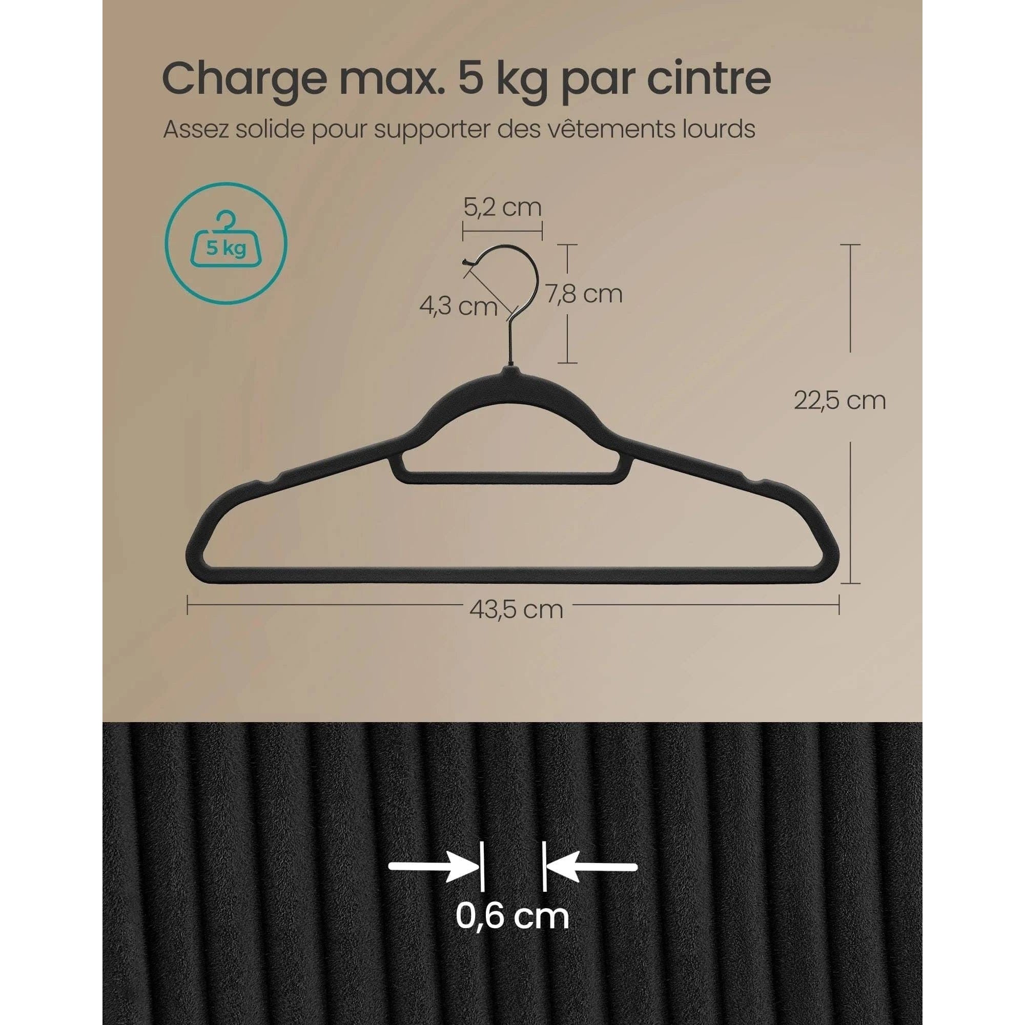 Lot de 50 cintres velours - antiglisse & gain de place - Aeraly