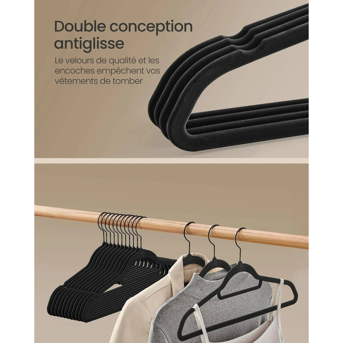 Lot de 50 cintres velours - antiglisse & gain de place - Aeraly