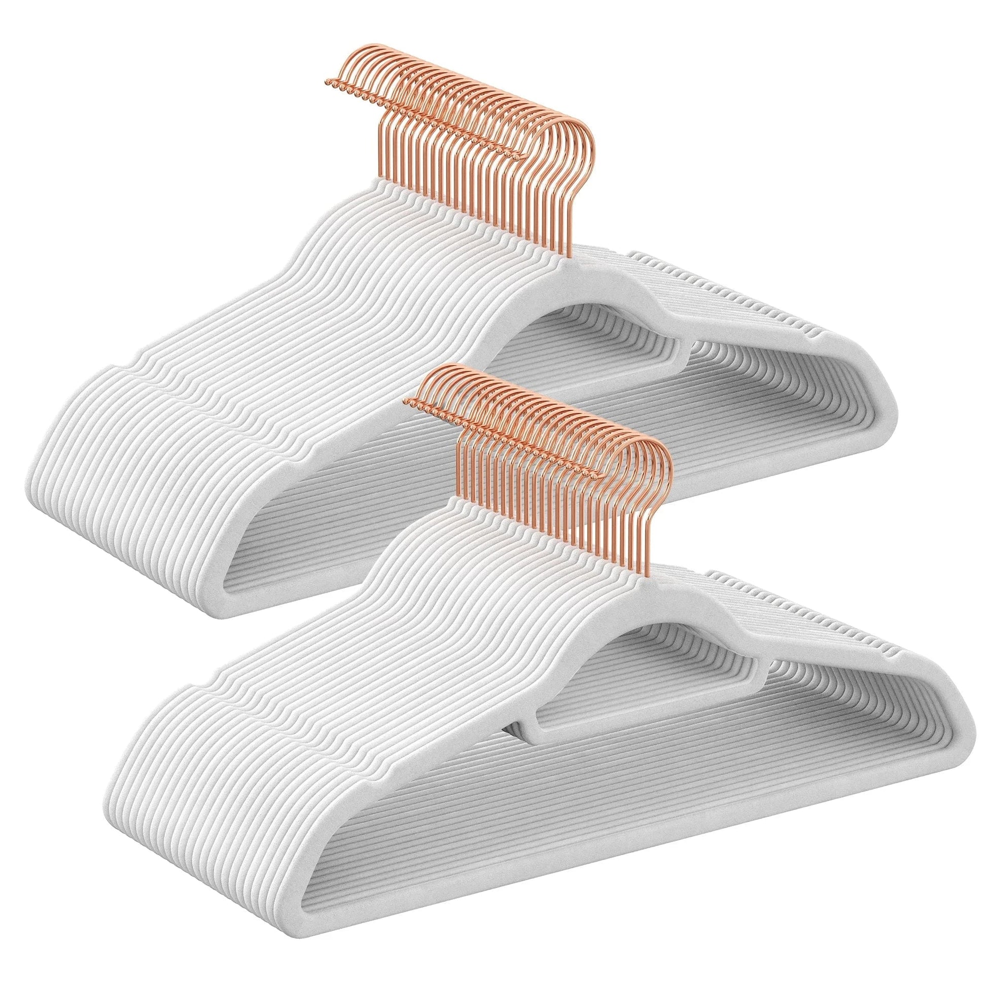 SONGMICS 50 Cintres en Velours, Antiglisse, avec Barre à Cravate et Crochet Pivotant à 360°, Épaisseur 0,6 cm, Gain de Place Blanc et Rose Gold / france