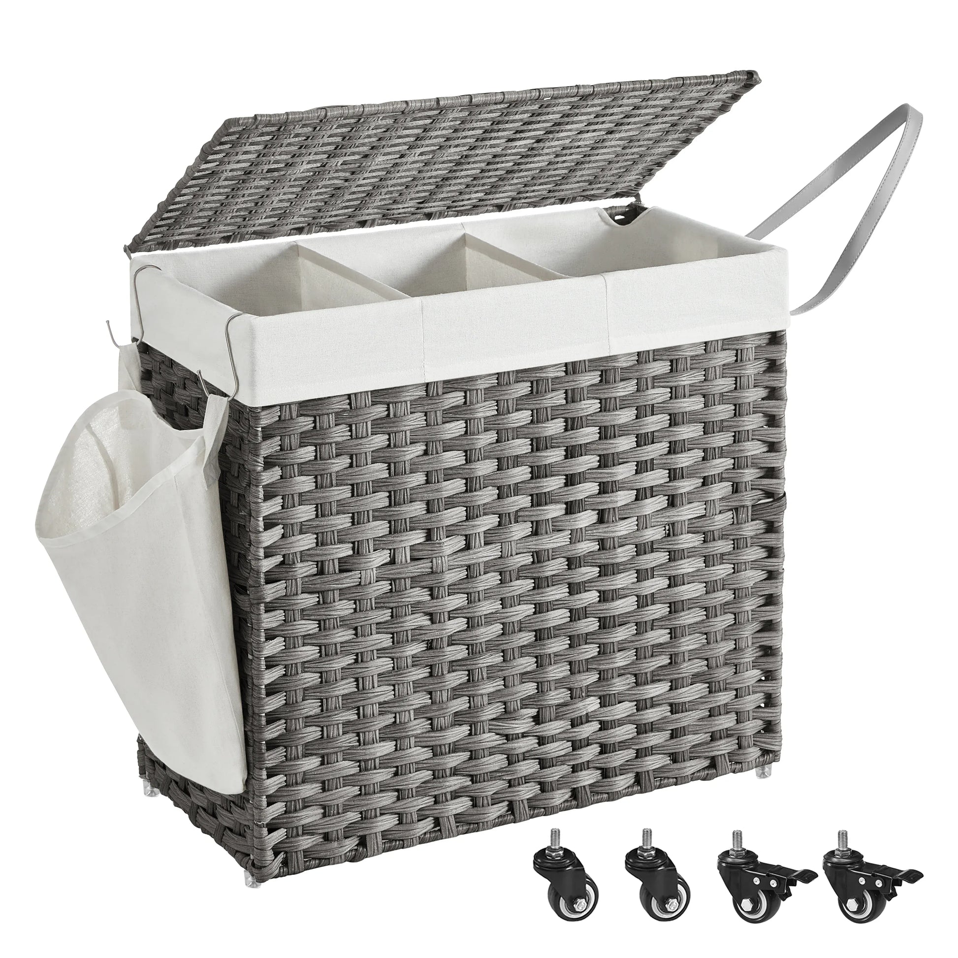 Coffre à linge sale - Sur roulette Gris