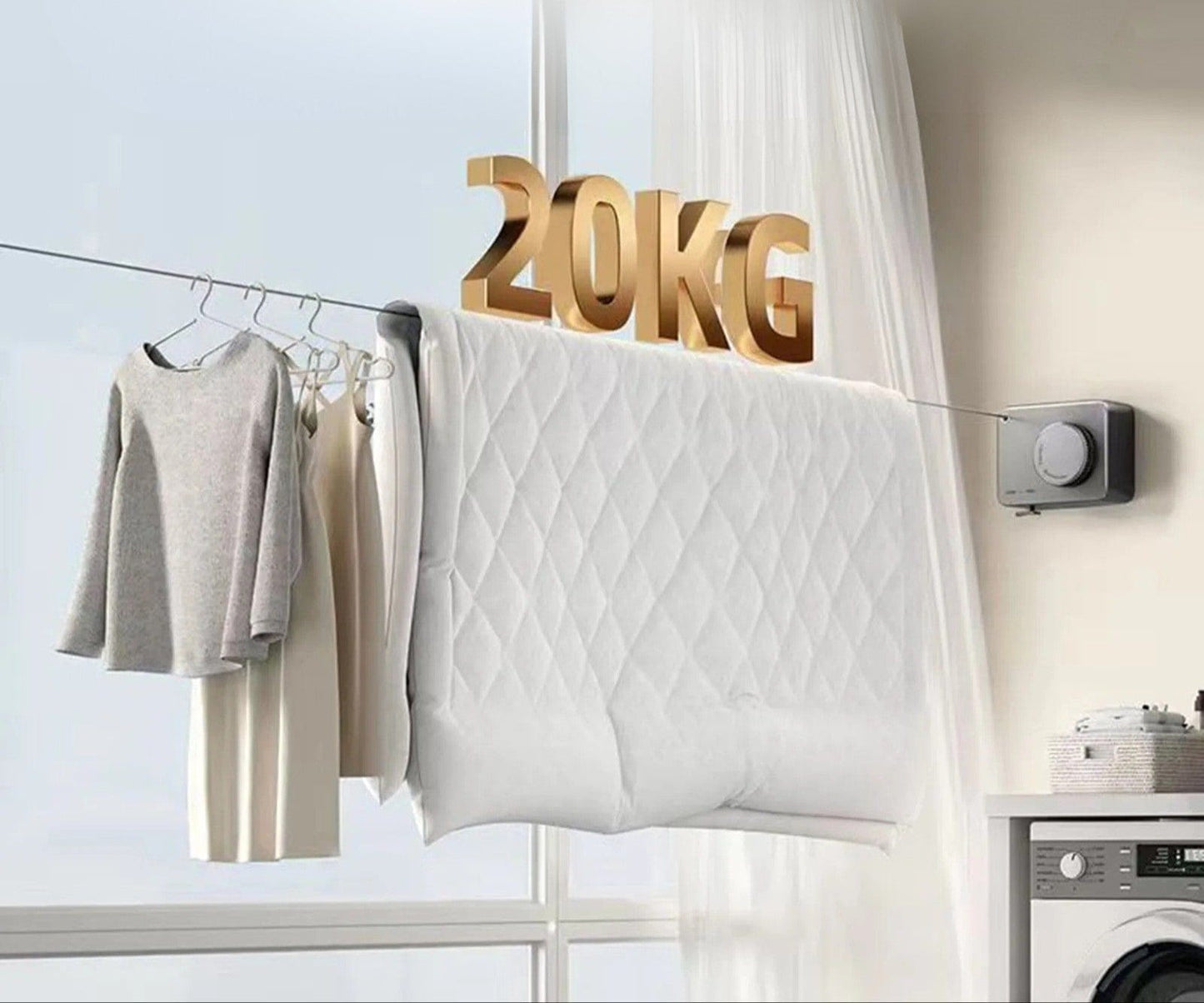 Corde à linge intérieur rétractable murale