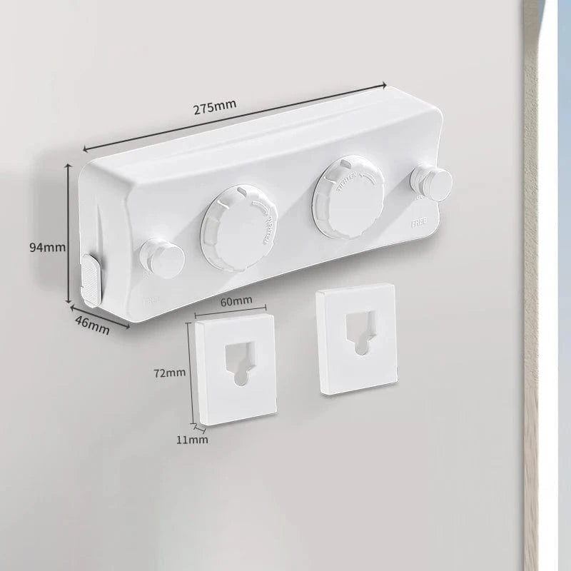 Corde à linge mural rétractable double fil Blanc