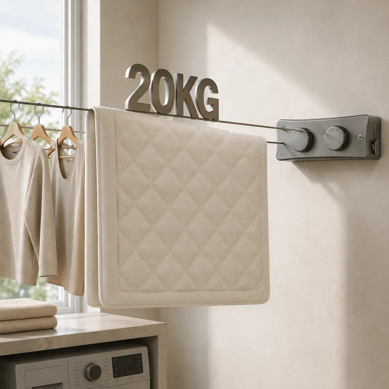 Corde à linge mural rétractable double fil