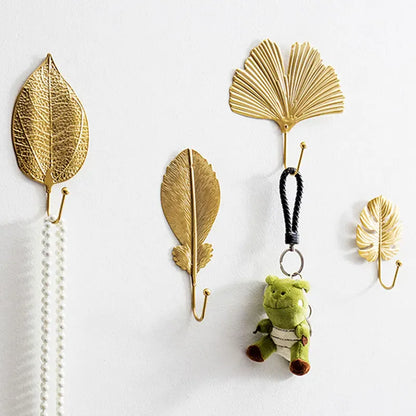 crochet mural forme feuille or luxe sac main manteau