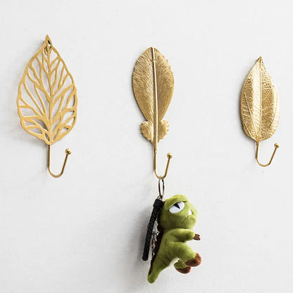 crochet mural forme feuille or luxe sac main manteau