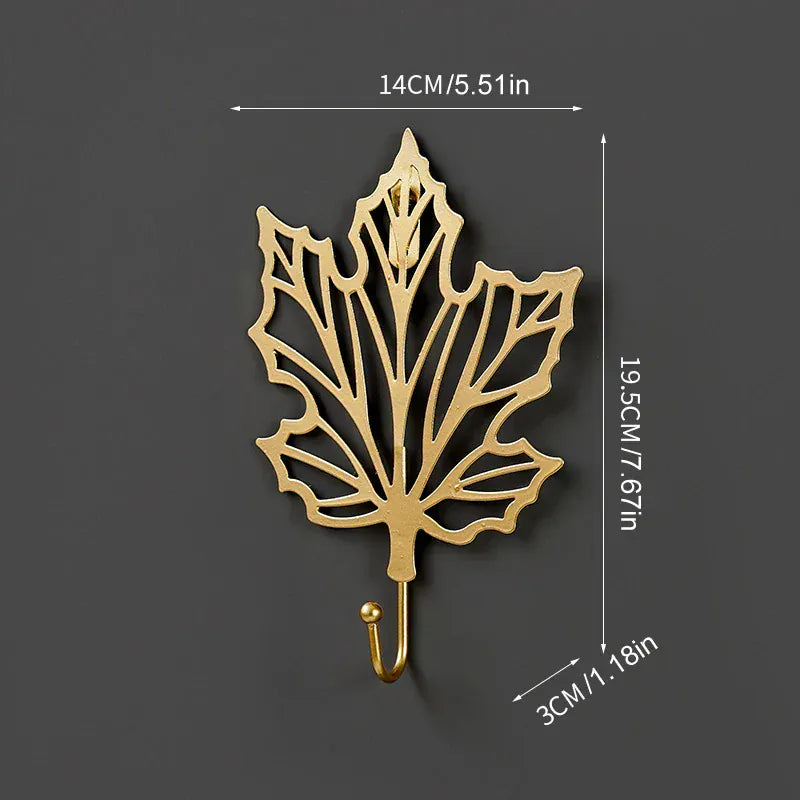 crochet mural forme feuille or luxe sac main manteau 3