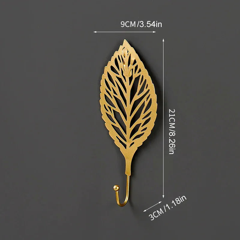 crochet mural forme feuille or luxe sac main manteau 4