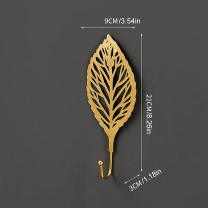 crochet mural forme feuille or luxe sac main manteau 4