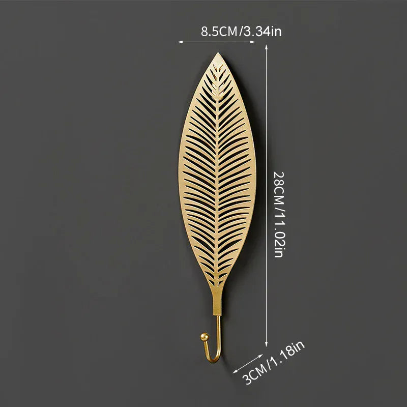 crochet mural forme feuille or luxe sac main manteau 5