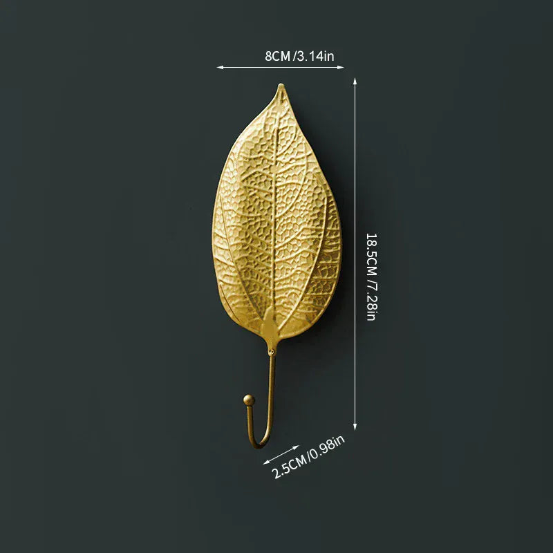 crochet mural forme feuille or luxe sac main manteau 7