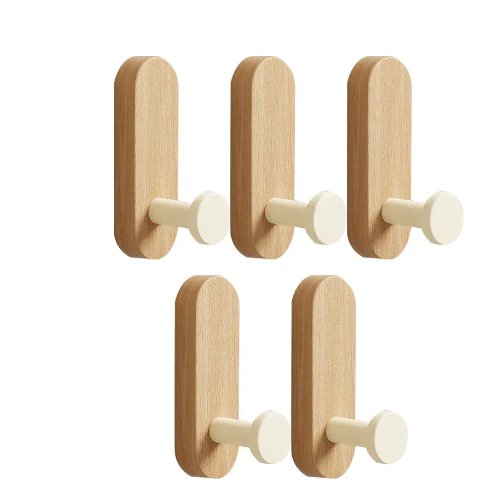 Crochets bois auto-adhésifs Beige 5P