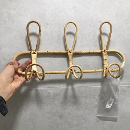 Rattan Wall Hooks Rattan Hanger Kids Garments Organizer Rack Clothes Hat Hanging Hook Kids Room Decor Hangers Clothing Storage 3 hooks