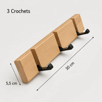 Porte-manteau mural bois et aluminium pliable - naturel ou blanc, 3 à 5 crochets