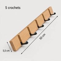 Porte-manteau mural bois et aluminium pliable - naturel ou blanc, 3 à 5 crochets