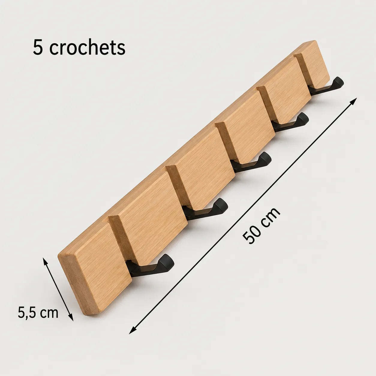 Porte-manteau mural bois et aluminium pliable - naturel ou blanc, 3 à 5 crochets
