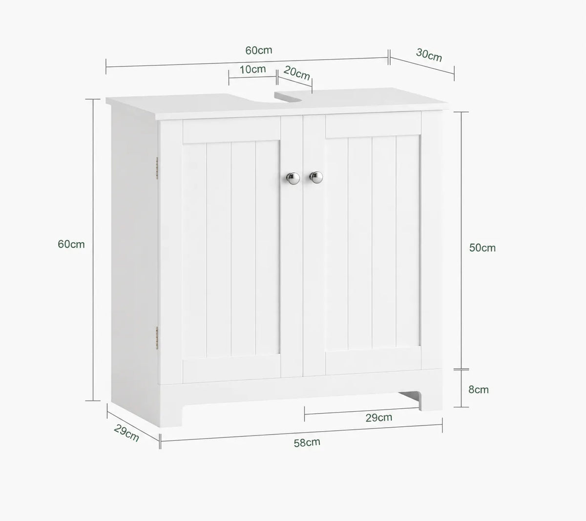 VELTOU - Waschtischunterschrank-Säule, U-förmiger Stauraum, Weiß 60cm