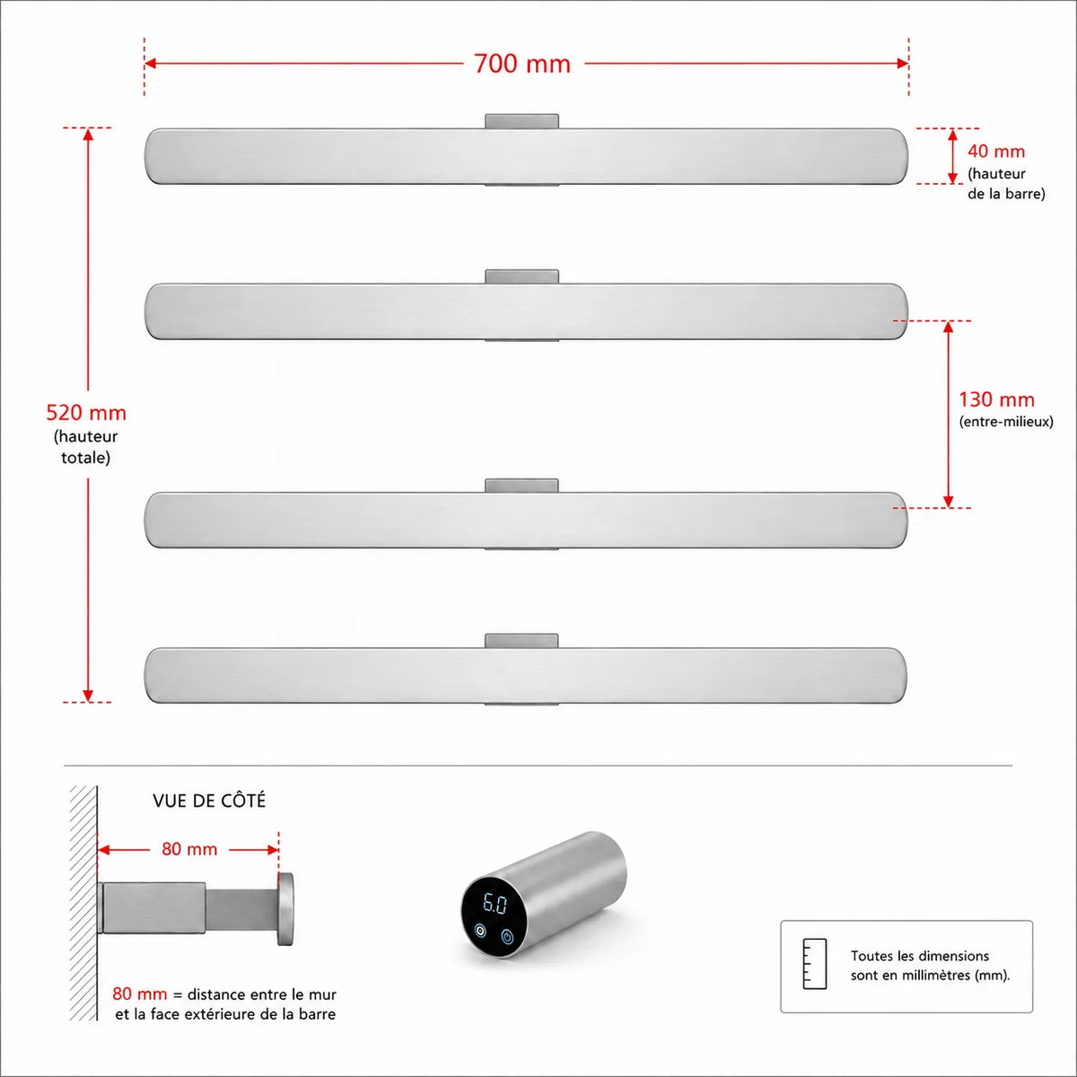 Aéraly ORIZZO – Sèche-Serviette Connecté Wi-Fi | Fibre Carbone | 3-5 Barres