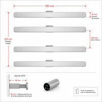 Plan coté Aéraly ORIZZO 4 barres : largeur 700 mm, hauteur 520 mm et profondeur 80 mm