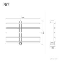 Dimensions sèche-serviette Aéraly FIVE, plan coté en mm