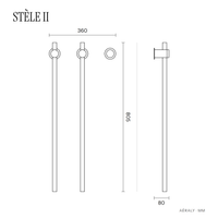 Dimensions sèche-serviette Aéraly STÈLE II (2 barres), plan coté en mm
