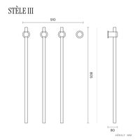 Dimensions sèche-serviette Aéraly STÈLE III (3 barres), plan coté en mm