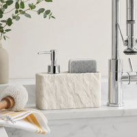 PLUVENA - 2-in-1 Soap Dispenser with Sponge Holder, Stone Effect Resin