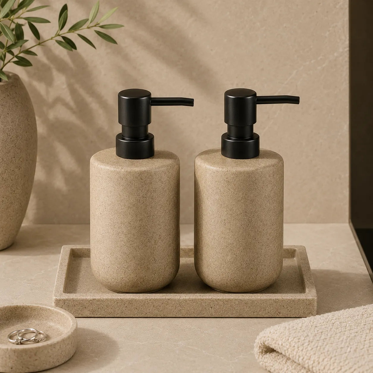 SOBRINA - Distributeur de Savon Céramique Mate Rechargeable, 350ml