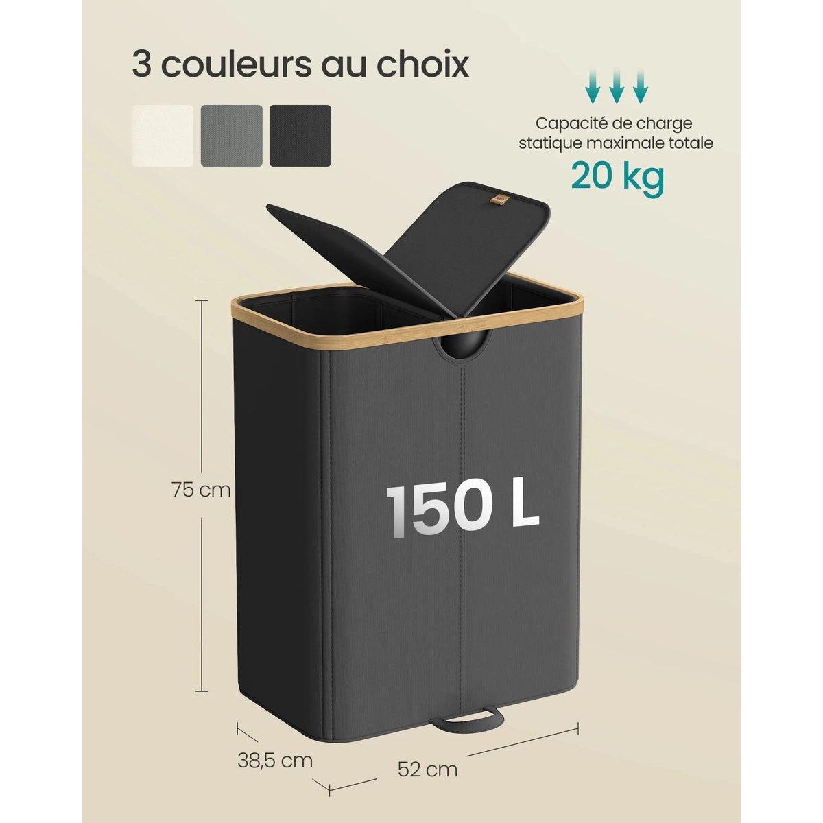 Double panier à linge 150L avec couvercle - Aéraly