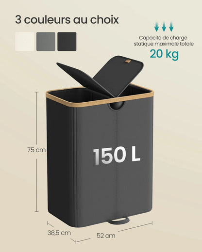 Double panier à linge 150L avec couvercle