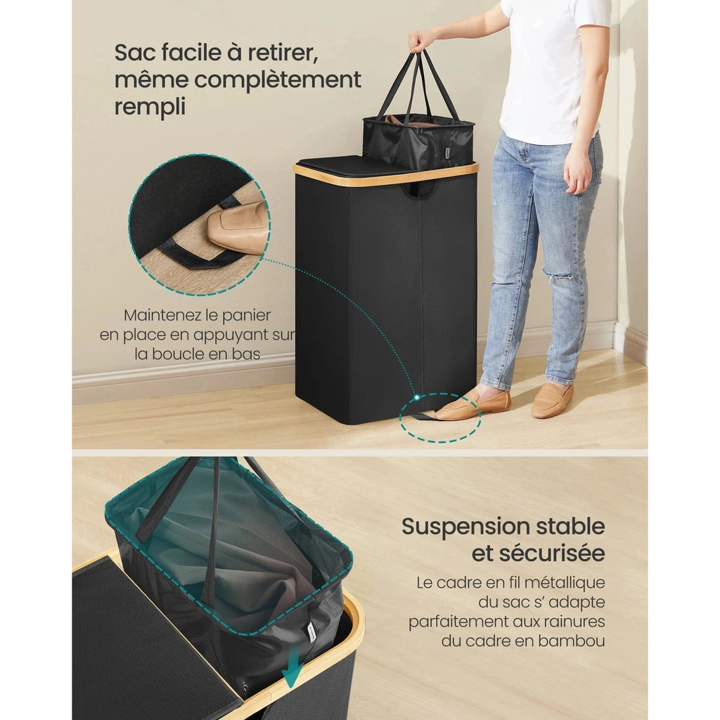 Double panier à linge 150L avec couvercle - Aéraly