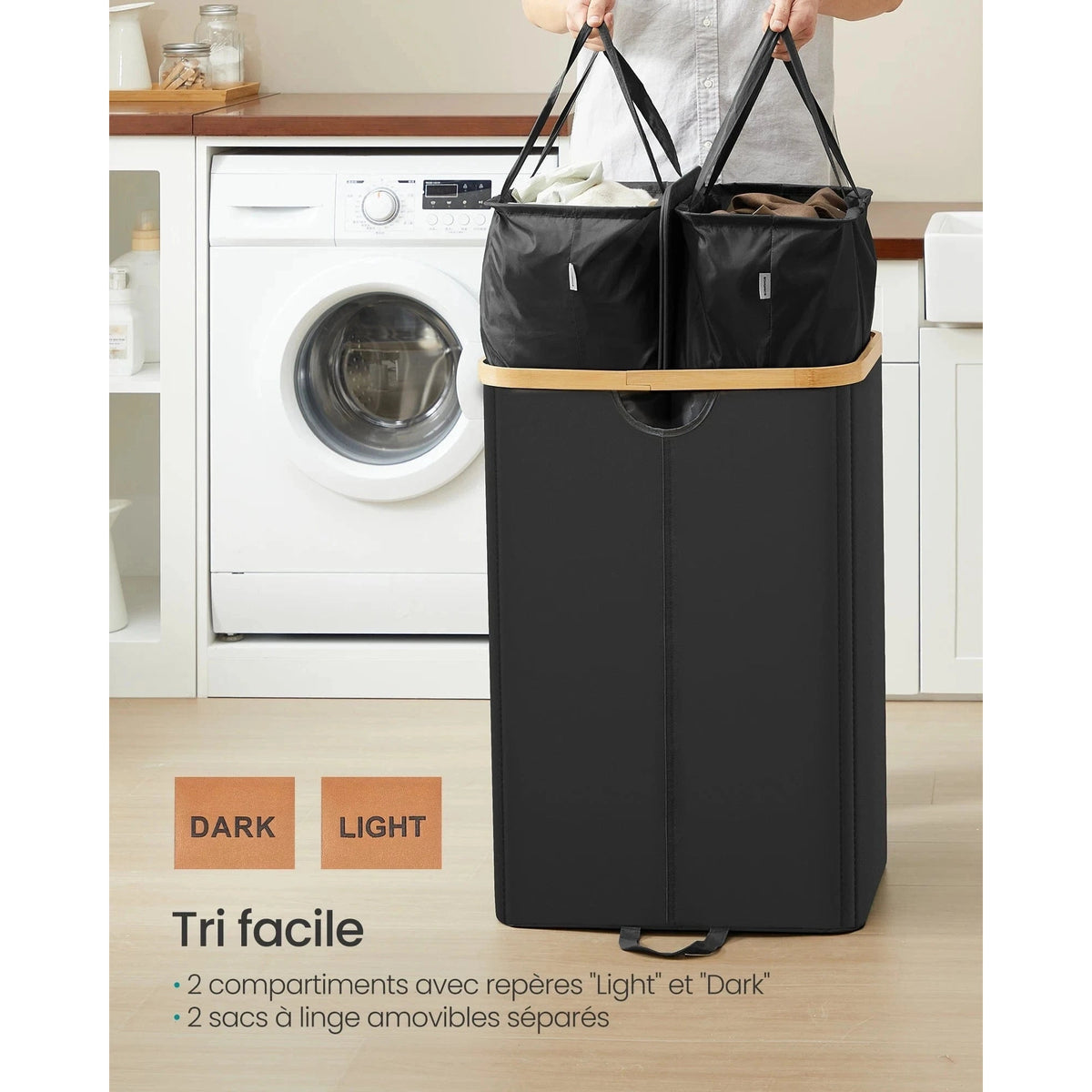 Double panier à linge 150L avec couvercle - Aéraly