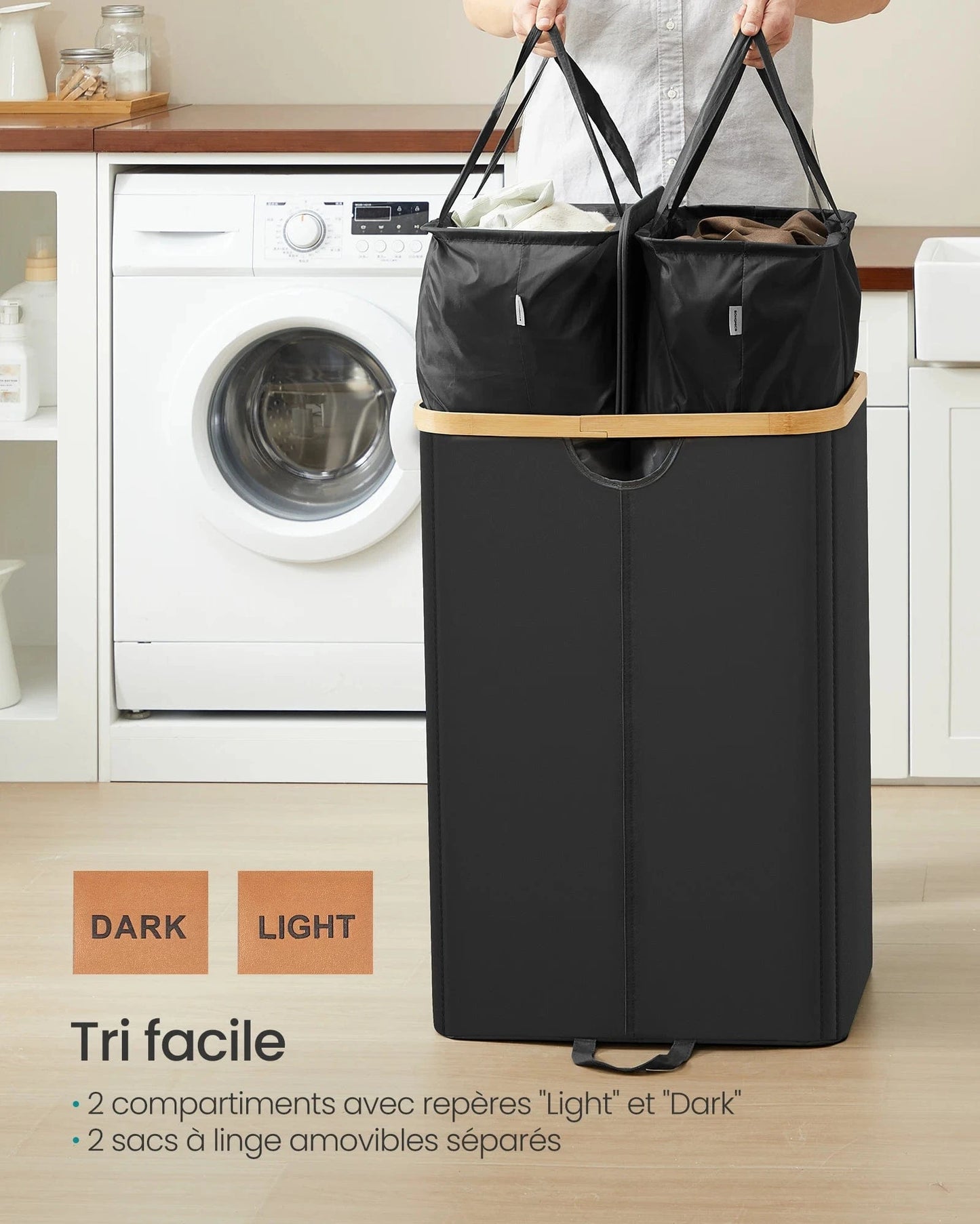 Double panier à linge 150L avec couvercle
