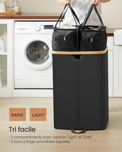 Double panier à linge 150L avec couvercle