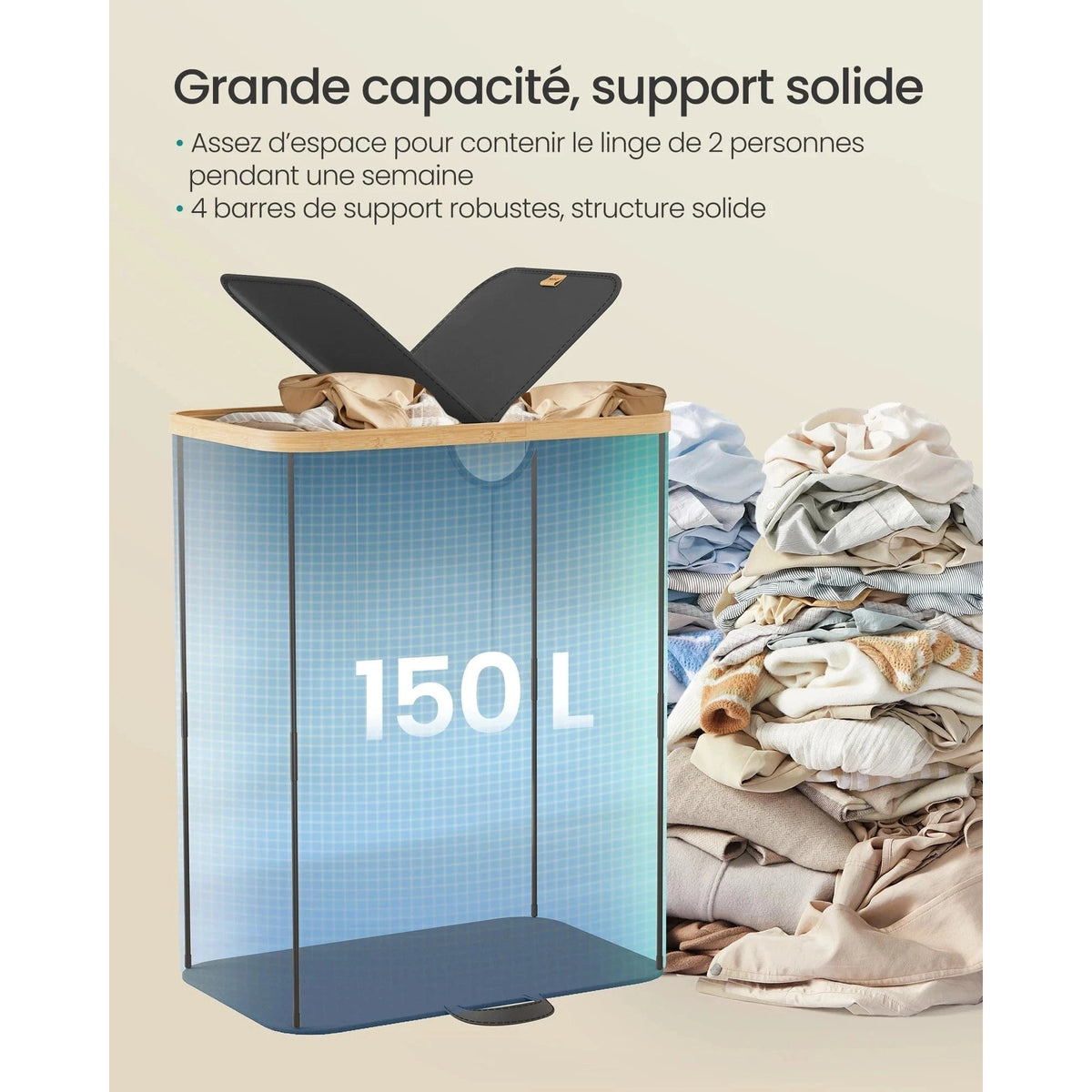 Double panier à linge 150L avec couvercle - Aéraly