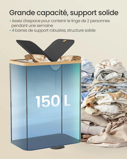 Double panier à linge 150L avec couvercle