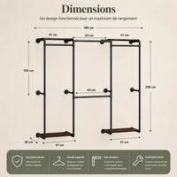 Industrial Wall-Mounted Garment Rack with Shelves - Optimize Your Space with Style