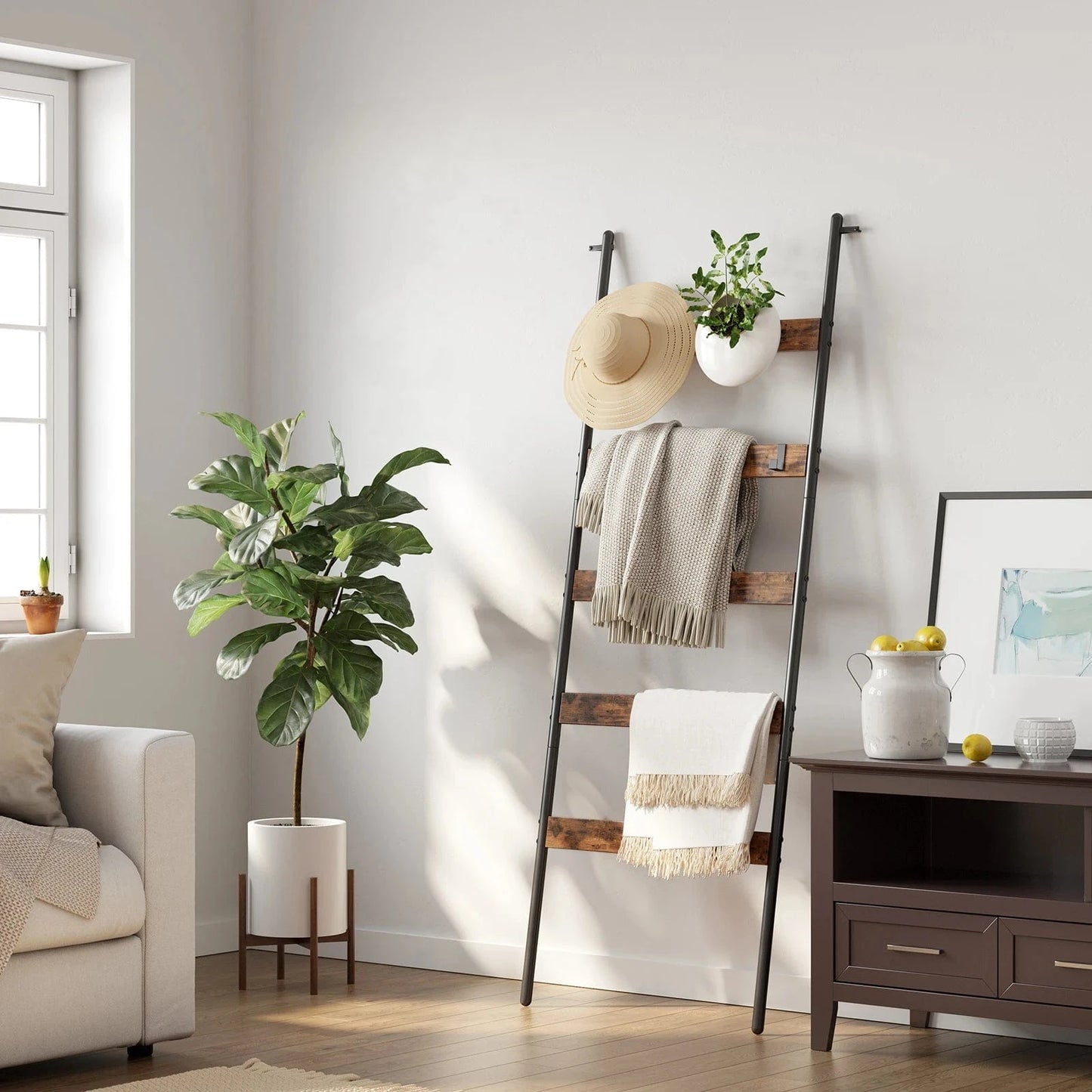 Échelle en bois porte-serviettes – Design industriel élégant Bois