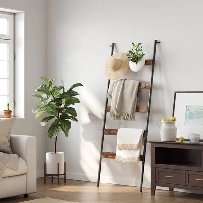 Échelle en bois porte-serviettes – Design industriel élégant Bois