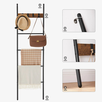 Échelle porte-serviettes industrielle – design bois et métal Noir