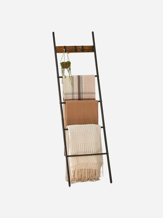 Échelle porte-serviettes industrielle – design bois et métal Noir