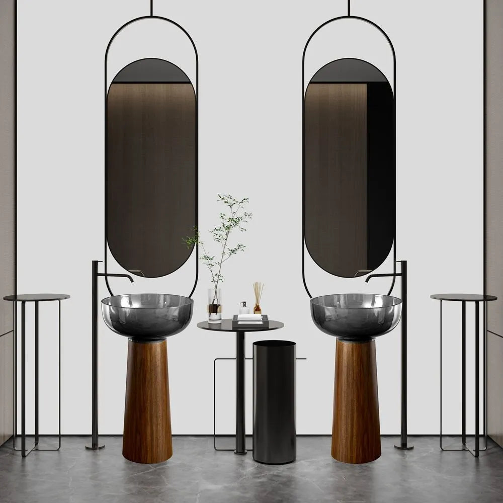 ELARA BOIS - Vasque totem ronde sur pied