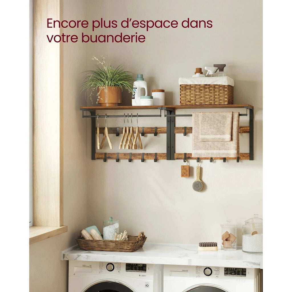 Étagère porte manteau murale 3-en-1 en métal et bois - Aéraly