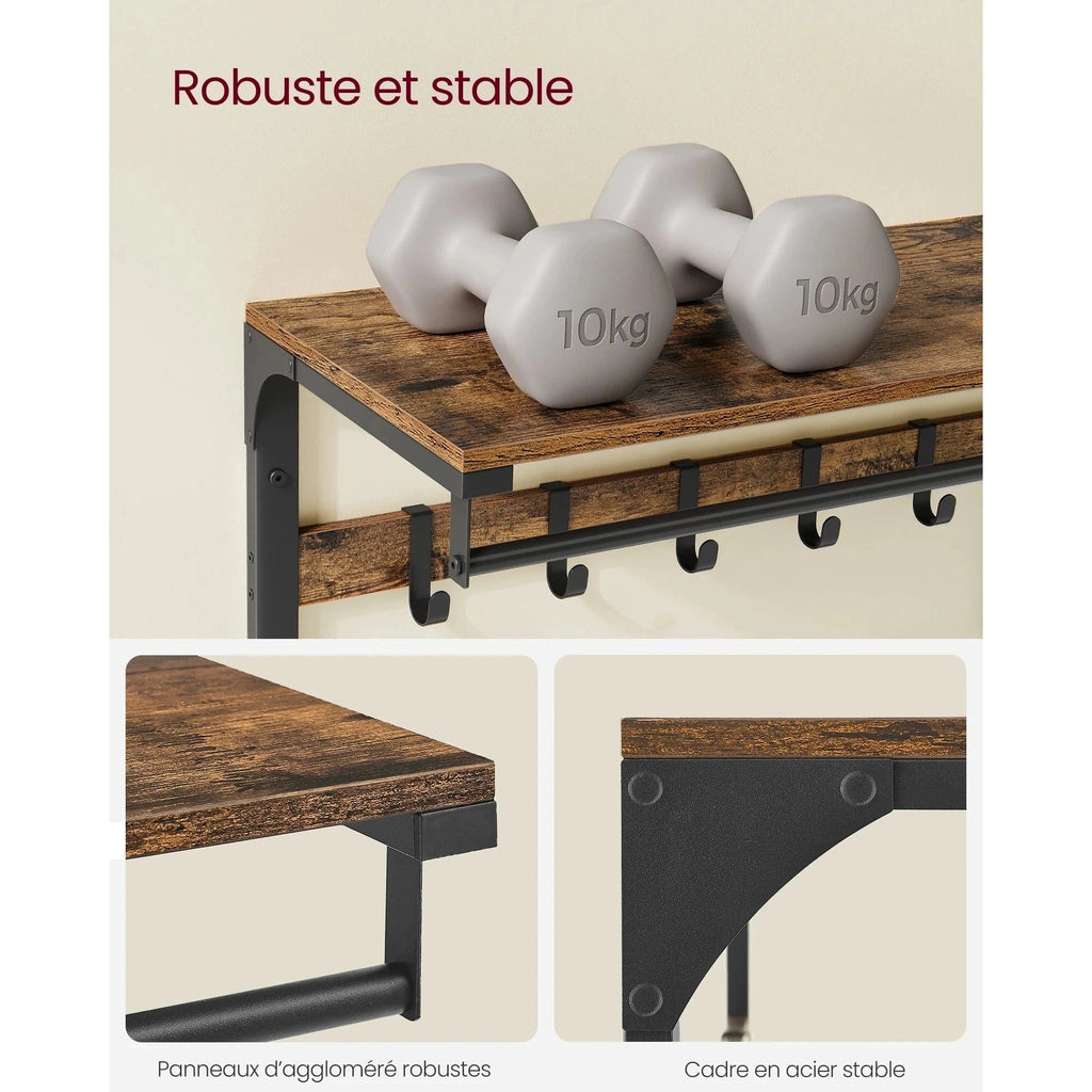Étagère porte manteau murale 3-en-1 en métal et bois - Aéraly
