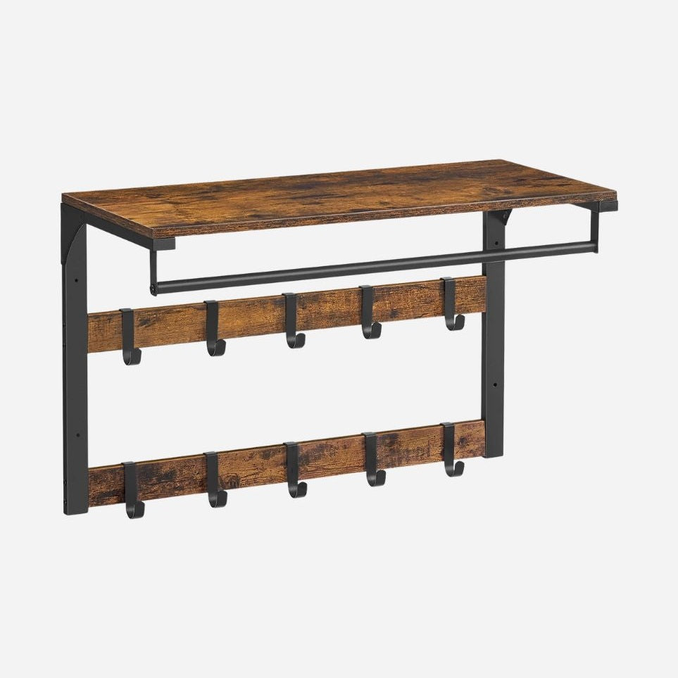 Étagère porte manteau murale 3-en-1 en métal et bois - Aéraly