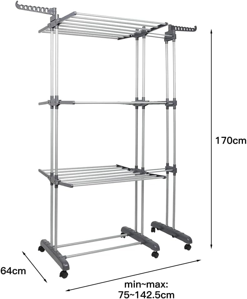 Étendoir à linge extensible – grande capacité, robuste et pliable  Gris