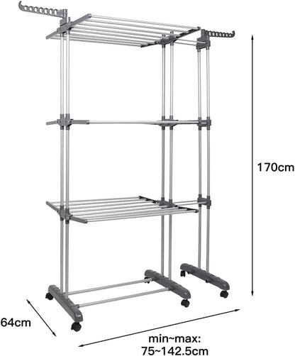 Étendoir à linge extensible – grande capacité, robuste et pliable  Gris