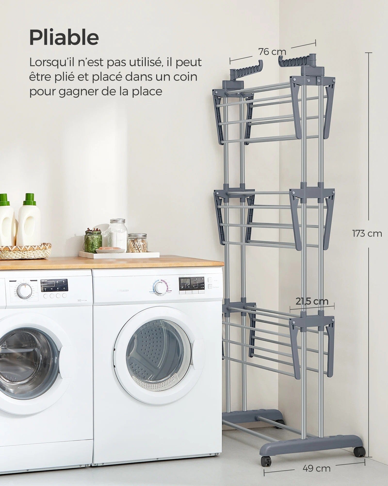 Étendoir à linge tour - grande capacité et pliable