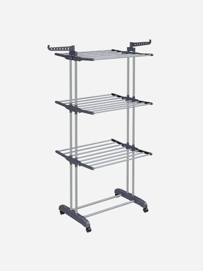 Étendoir à linge haut pliable 4 niveaux avec roulettes